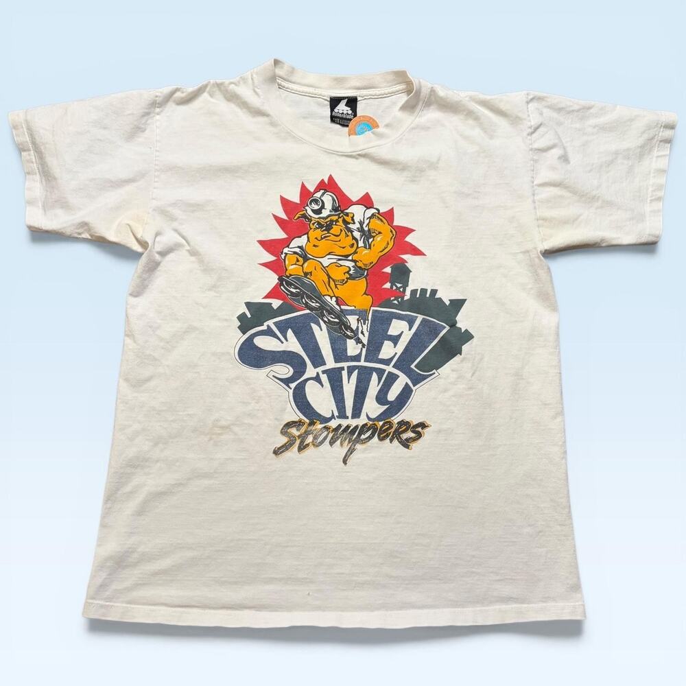 Vintage Rollerblade Steel City Stompers Shirt Mens M White Graphic Made USA 90s
